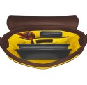 Intérieur sac à main cuir marron liseré jaune.