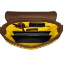 Intérieur sac à main cuir cognac liseré jaune.