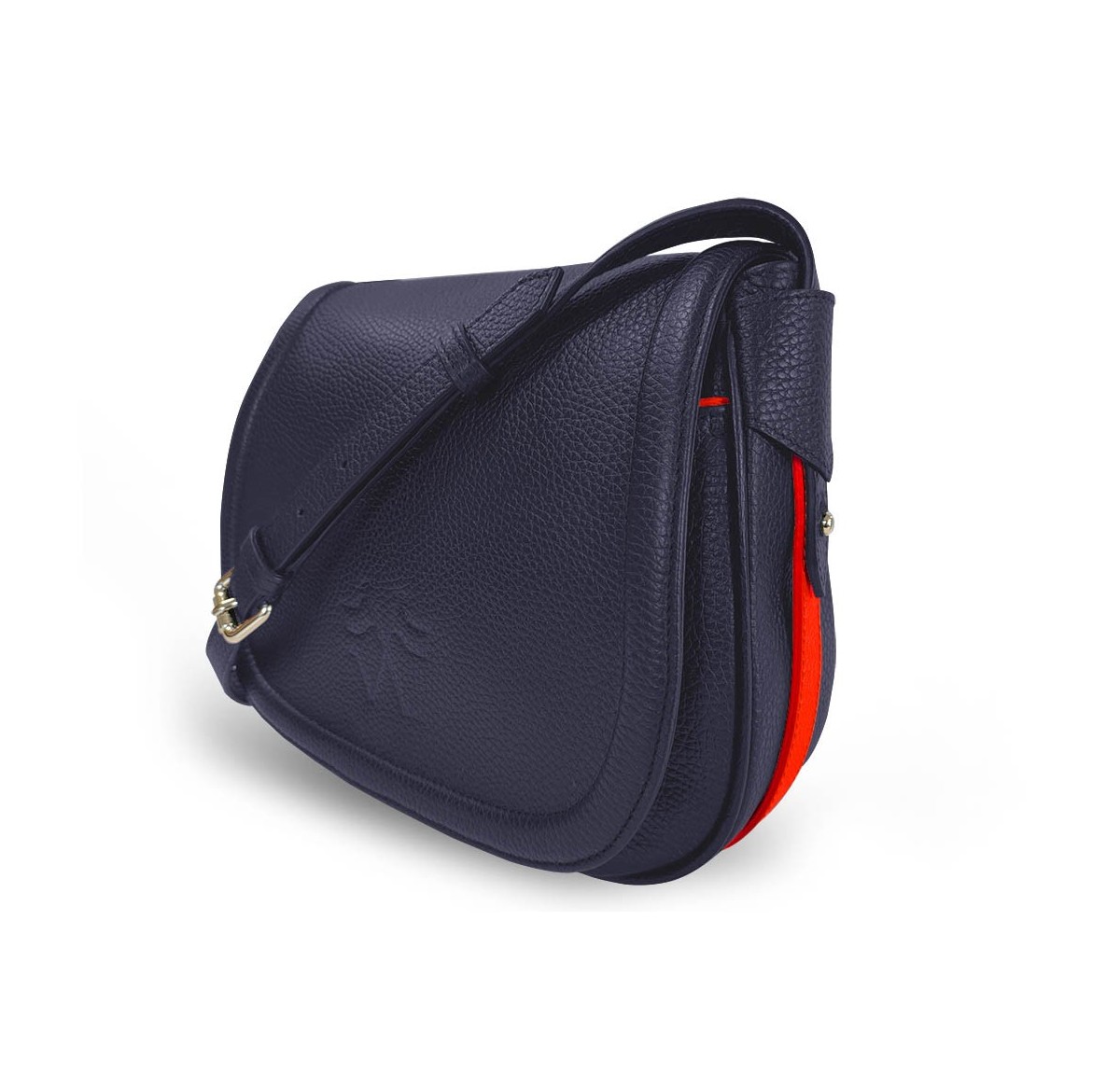 Le sac à main Vens, intemporel et indispensable, dans sa version en cuir bleu, liseré rouge.