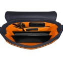 Intérieur sac à main cuir bleu liseré orange.