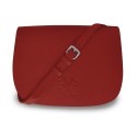 Notre Besace SaVine, en quête de praticité et de style minimaliste dans sa version en cuir rouge, liseré bleu