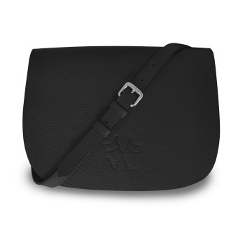 Notre Besace SaVine, en quête de praticité et de style minimaliste dans sa version en cuir noir, liseré jaune