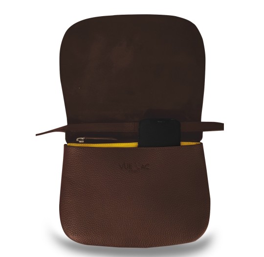 Besace marron liseré jaune Savine