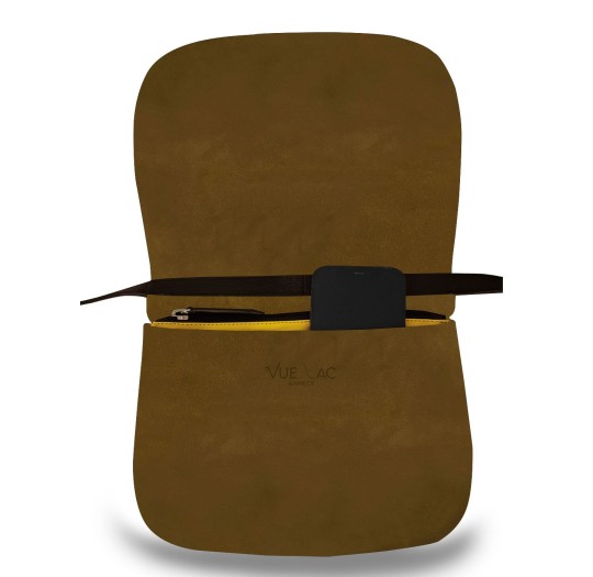 Besace cognac liseré jaune Savine