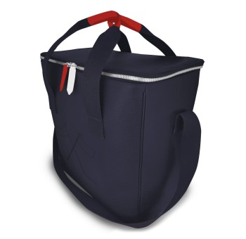 Notre glacière Vignoble, élégante dans sa version en cuir bleu, liseré rouge