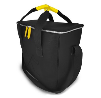 Notre glacière Vignoble, élégante dans sa version en cuir noir, liseré jaune