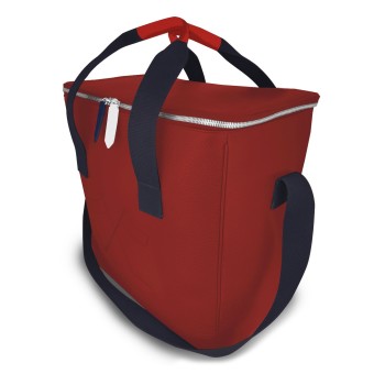 Notre glacière Vignoble, élégante dans sa version en cuir rouge, liseré blanc