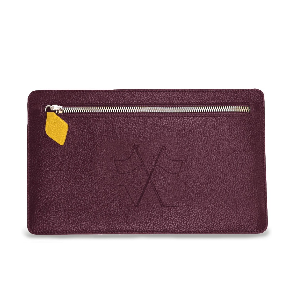 Notre pochette plate Vanda, face avant avec sa poche zippée