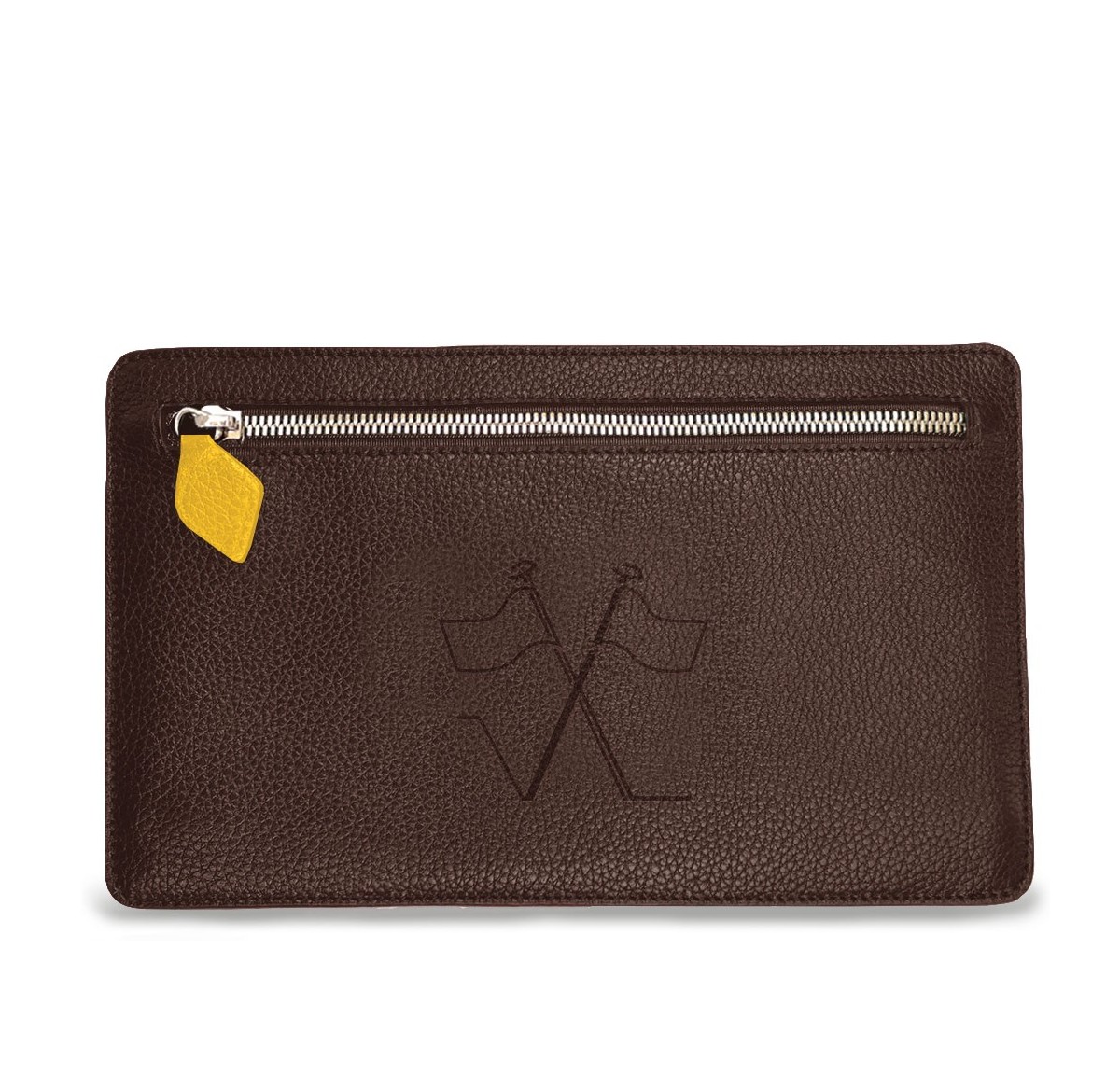 Notre pochette plate Vanda, face avant avec sa poche zippée