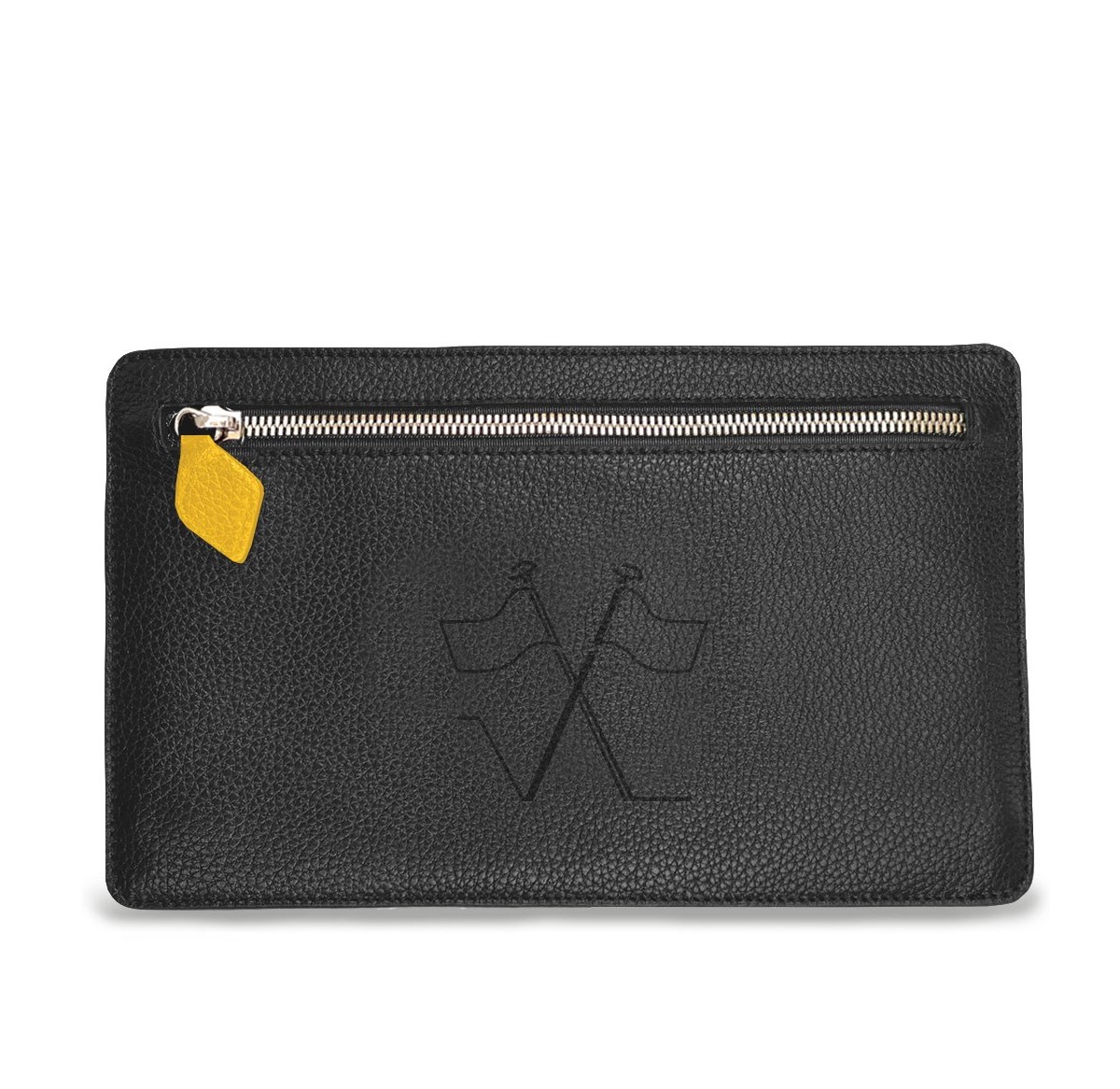 Notre pochette plate Vanda, face avant avec sa poche zippée