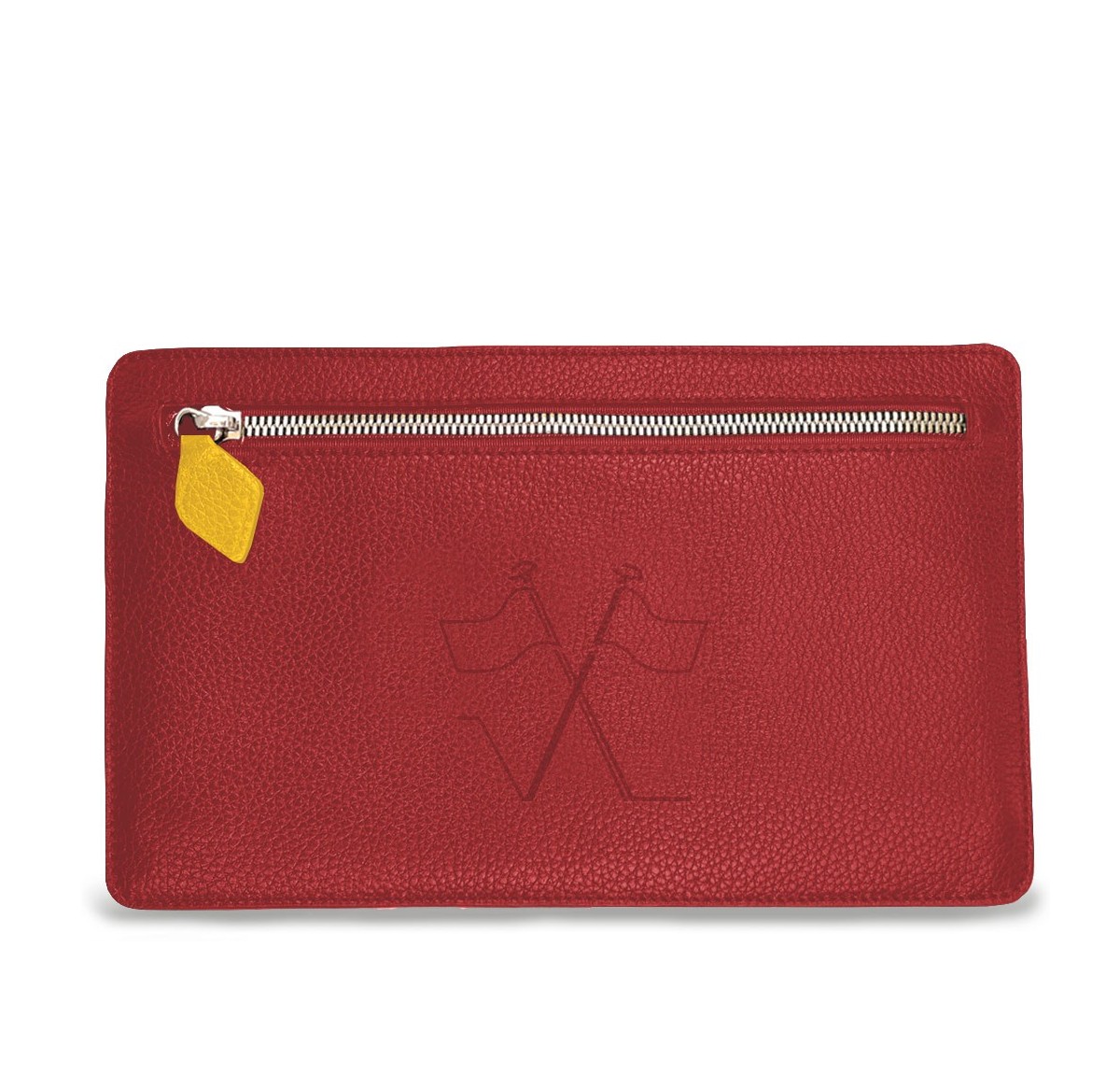 Notre pochette plate Vanda, face avant avec sa poche zippée