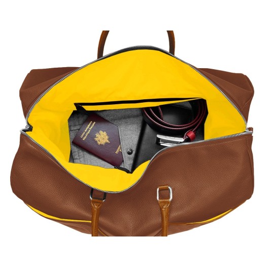 Sac de voyage cognac liseré jaune Brevent