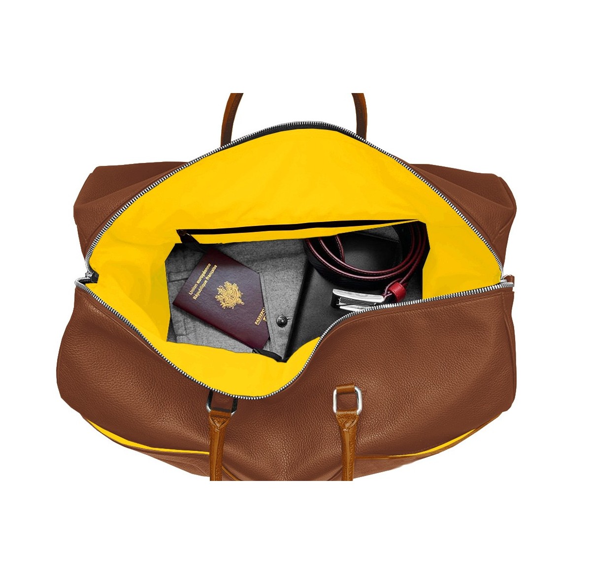 Sac de voyage cognac liseré jaune Brevent