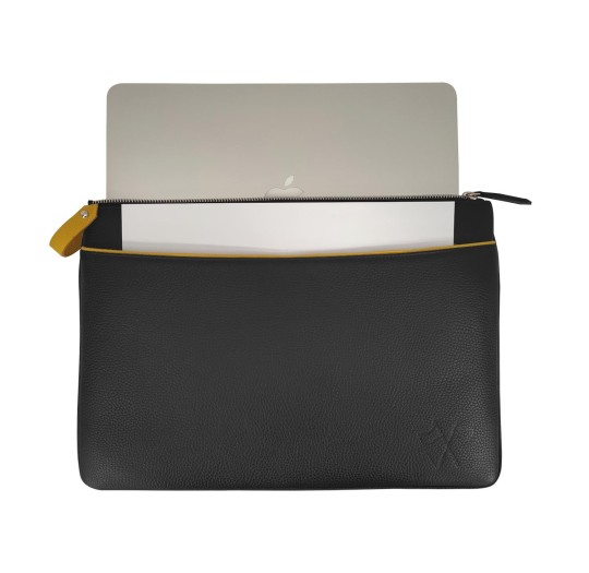 Pochette zippée ordinateur Vue Lac LaVaud en cuir bleu