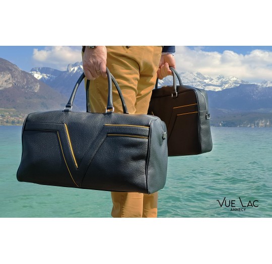 Sac de voyage cognac liseré jaune Brevent