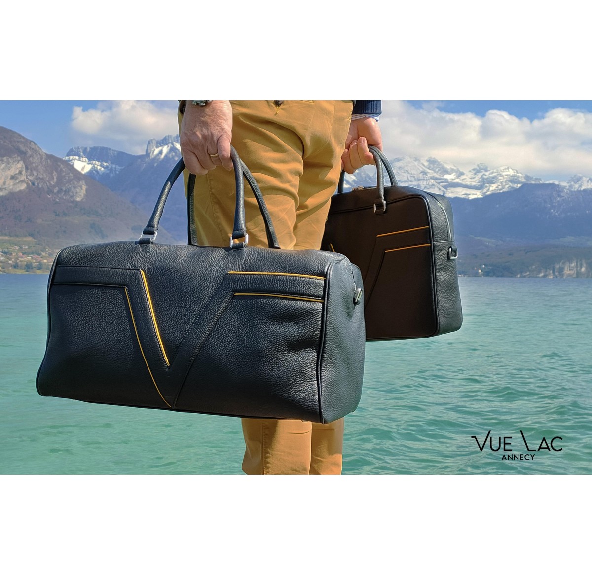Sac de voyage cognac liseré jaune Brevent