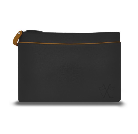 Pochette zippée noir liseré cognac Lavaud