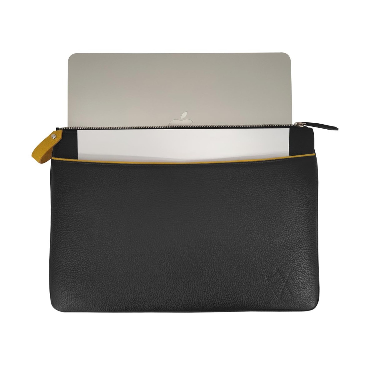 Pochette zippée noir liseré cognac Lavaud