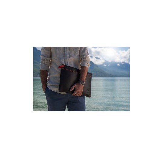 Pochette zippée noir liseré cognac Lavaud