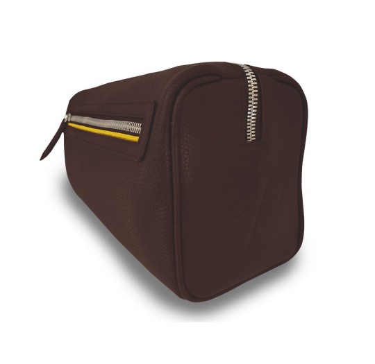 Trousse de toilette marron liseré jaune Verdon
