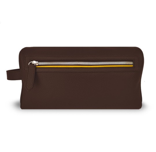 Trousse de toilette marron liseré jaune Verdon