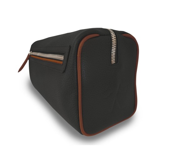 Trousse de toilette noir liseré cognac Verdon
