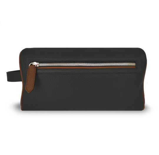 Trousse de toilette noir liseré cognac Verdon