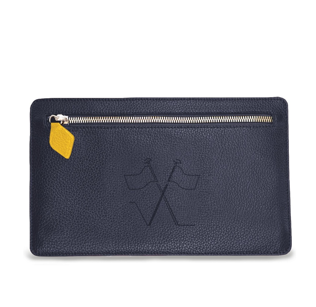 Notre pochette plate Vanda, face avant avec sa poche zippée