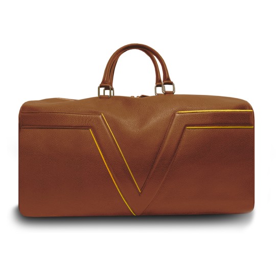 Sac de voyage cognac liseré jaune Brevent