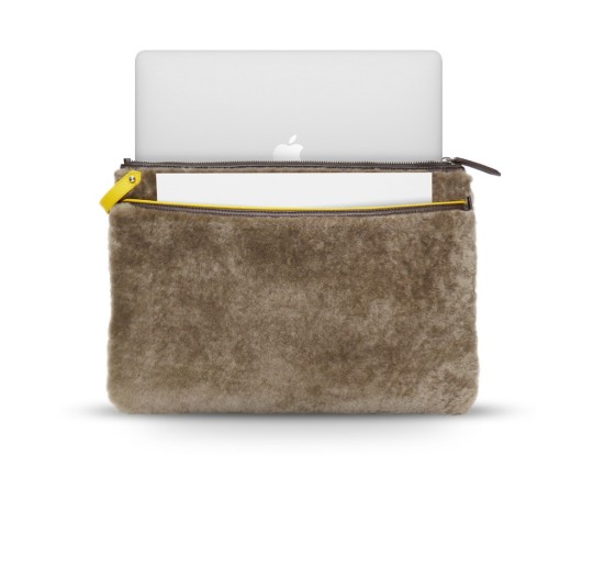 copy of Pochette zippée cognac liseré jaune Lavaud
