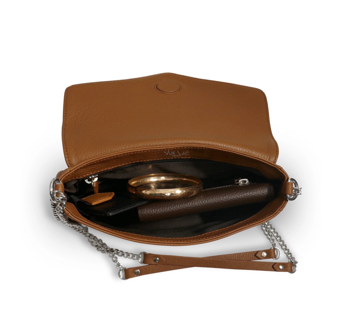 Sac à main cognac liseré marron chaine JaVen