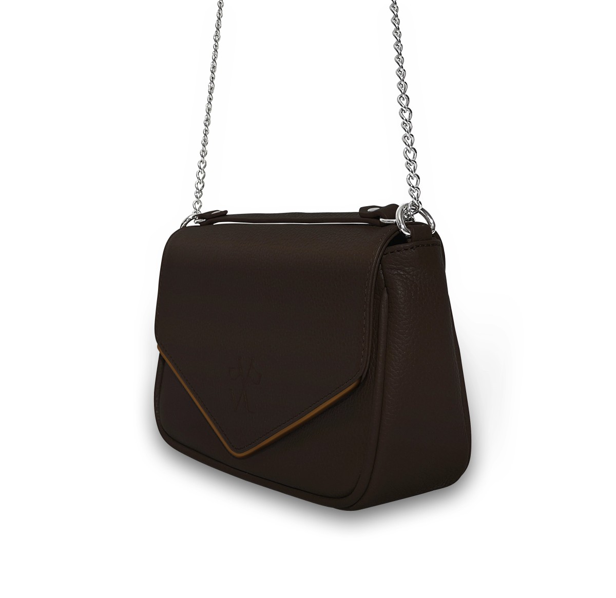 Sac à main marron liseré cognac chaine JaVen