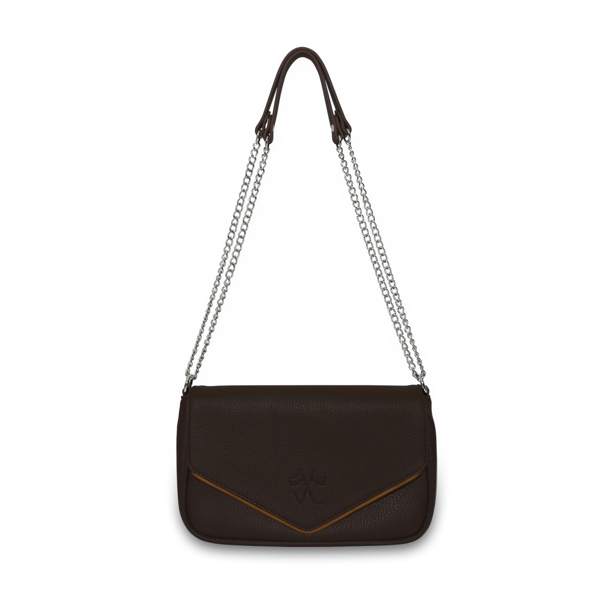 Sac à main marron liseré cognac chaine JaVen