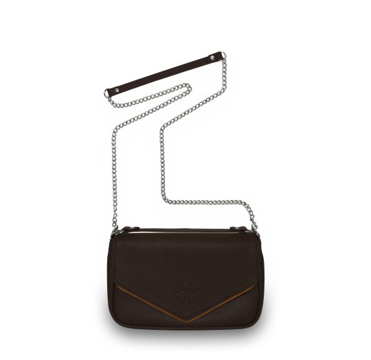 Sac à main marron liseré cognac chaine JaVen