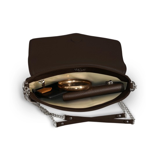 Sac à main marron liseré cognac chaine JaVen