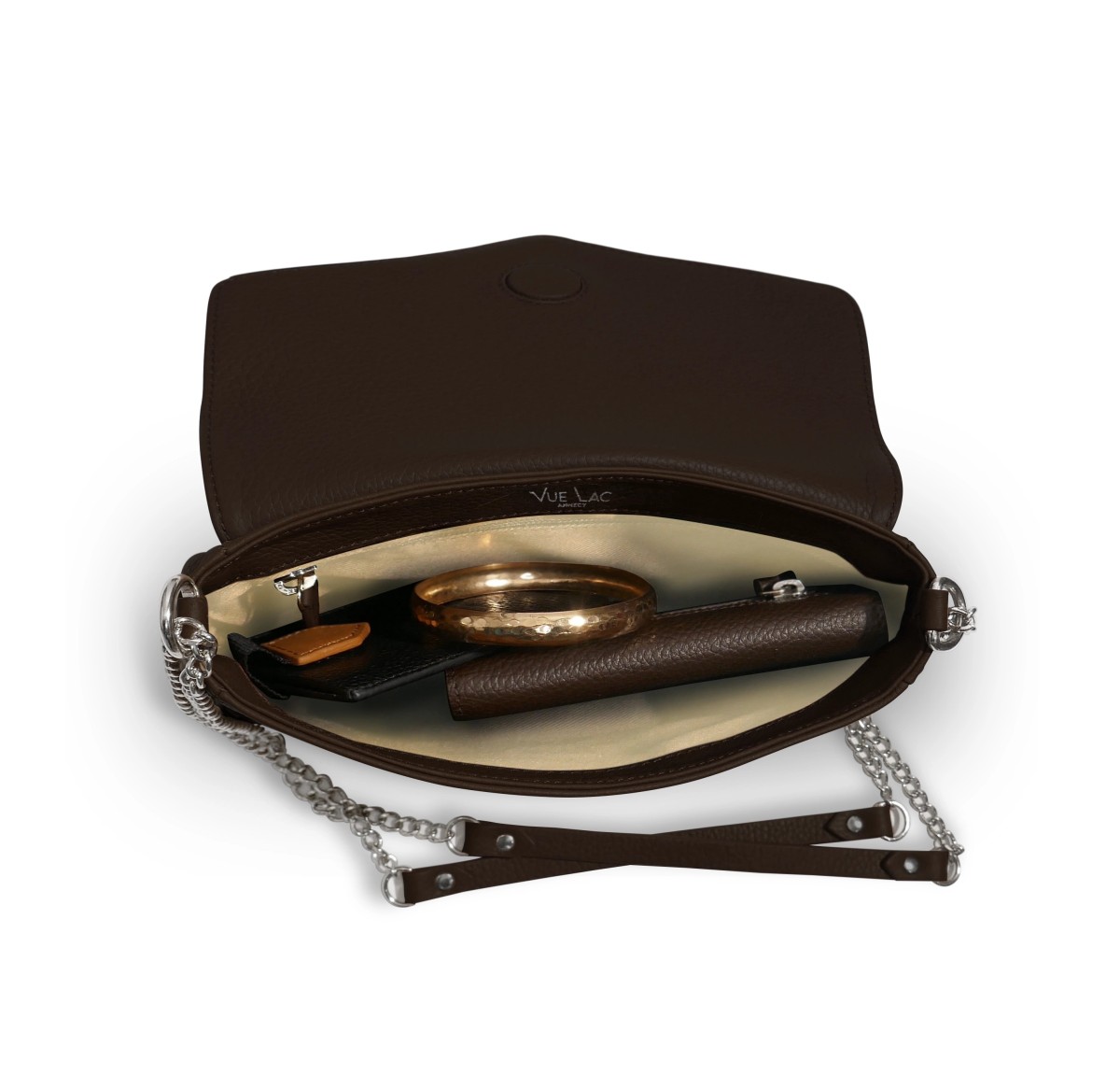 Sac à main marron liseré cognac chaine JaVen
