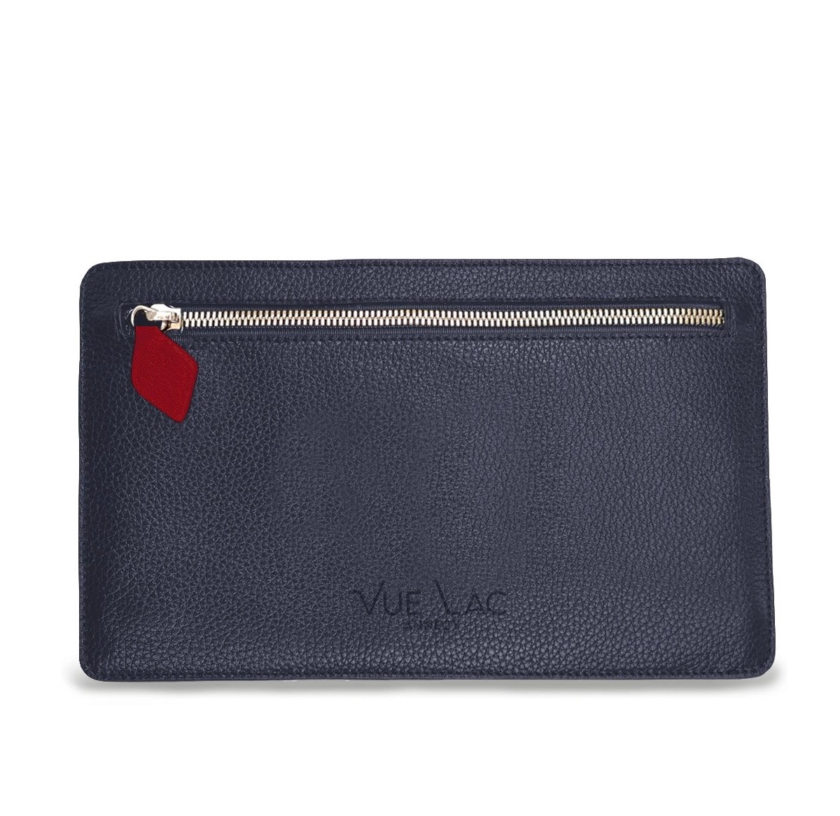 Notre pochette plate Vanda, face avant avec sa poche zippée