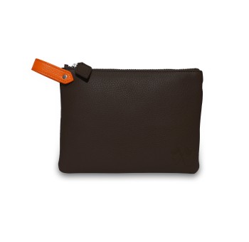 Pochette Vue Lac Volta en cuir marron