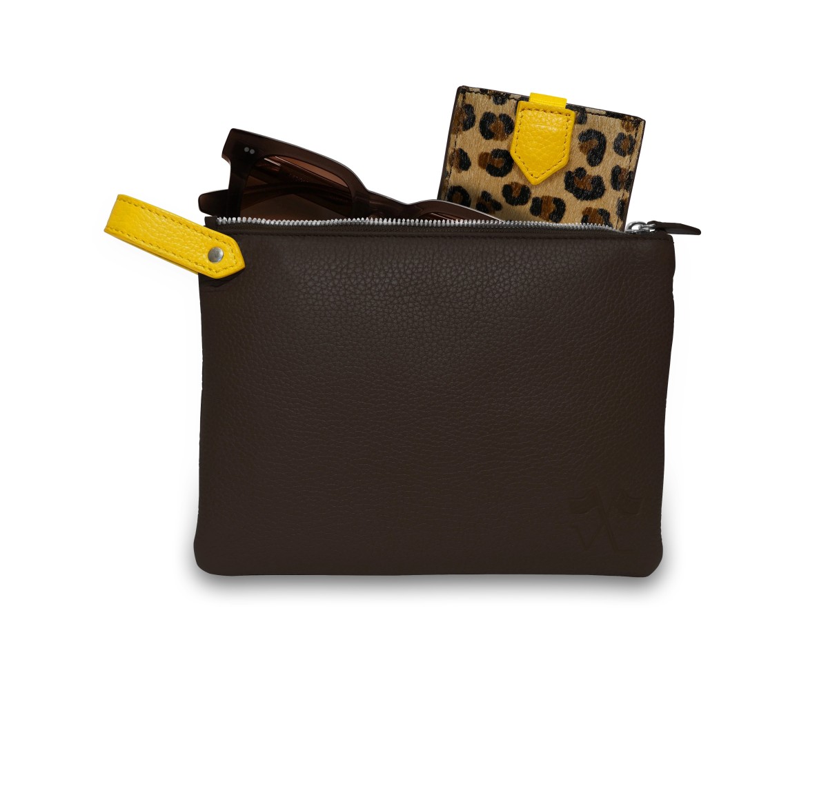Pochette Vue Lac Volta en cuir marron
