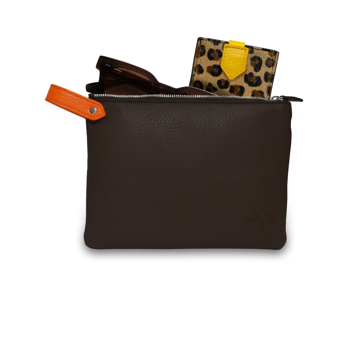 Pochette Vue Lac Volta en cuir marron
