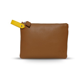 Pochette zippée cognac boucle jaune Volta