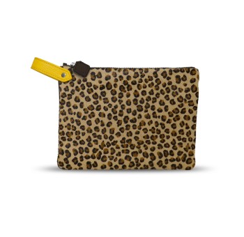 Pochette zippée léopard boucle jaune Volta