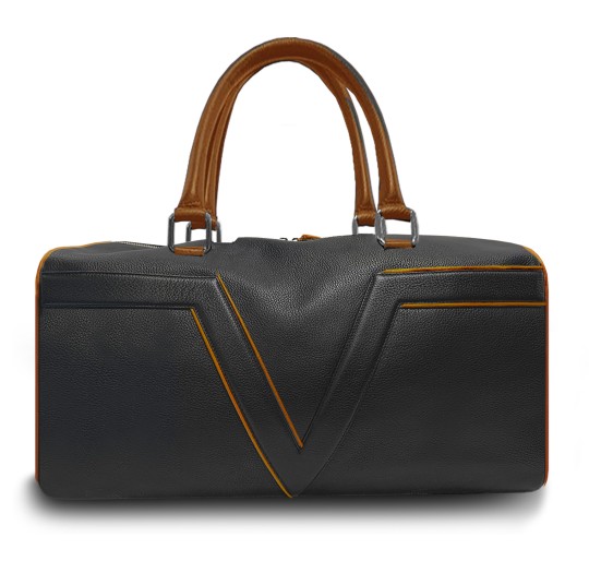 Sac bowling noir liseré cognac Valière