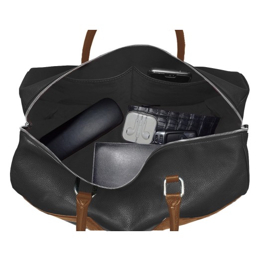 Sac bowling noir liseré cognac Valière