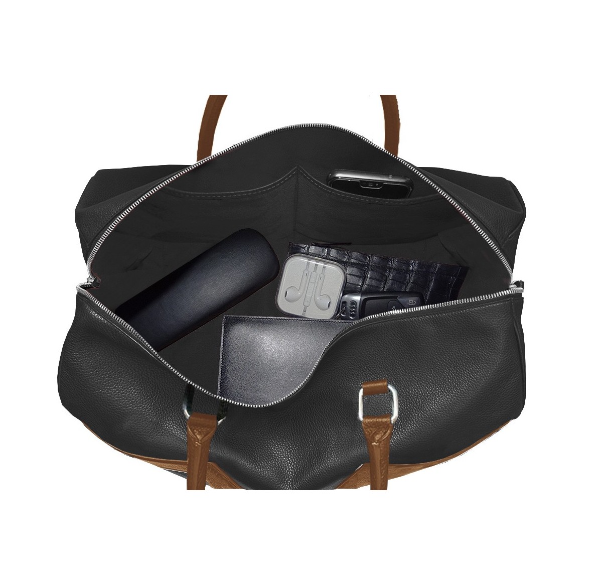 Sac bowling noir liseré cognac Valière