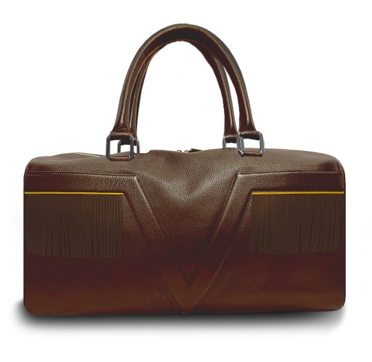 Sac bowling franges marron liseré jaune blanc Valière