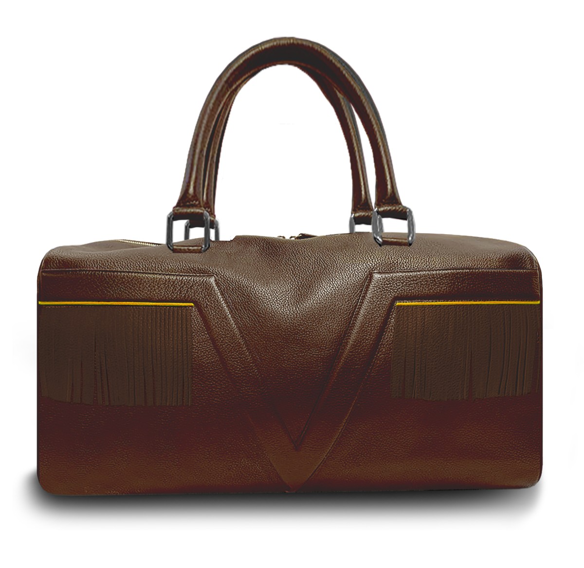 Sac bowling franges marron liseré jaune blanc Valière