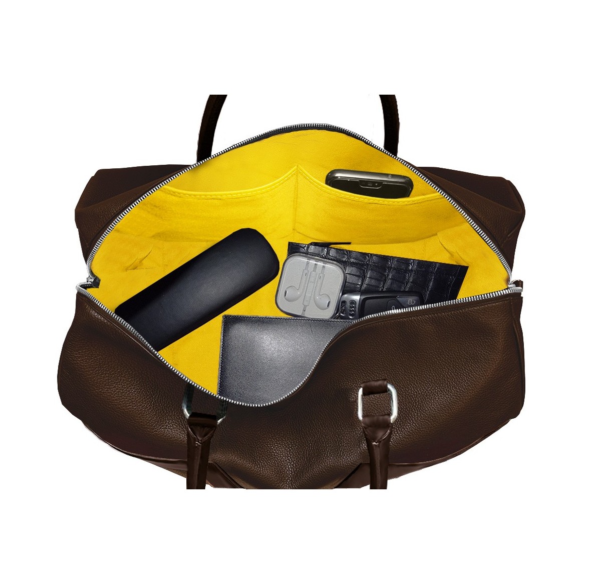 Sac bowling franges marron liseré jaune blanc Valière